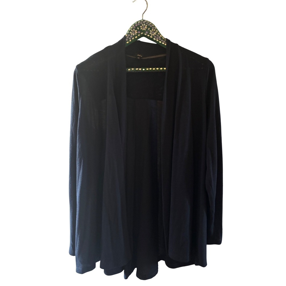 Storm Navy Blue Open Front Pleated Back Draped Cardigan Sweater Womens 1X